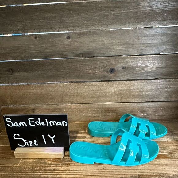 New Girls Sam Edelman Bay Jelly‎ Blue Casual Comfort Slides Sandals Size 1 Y - Picture 1 of 6